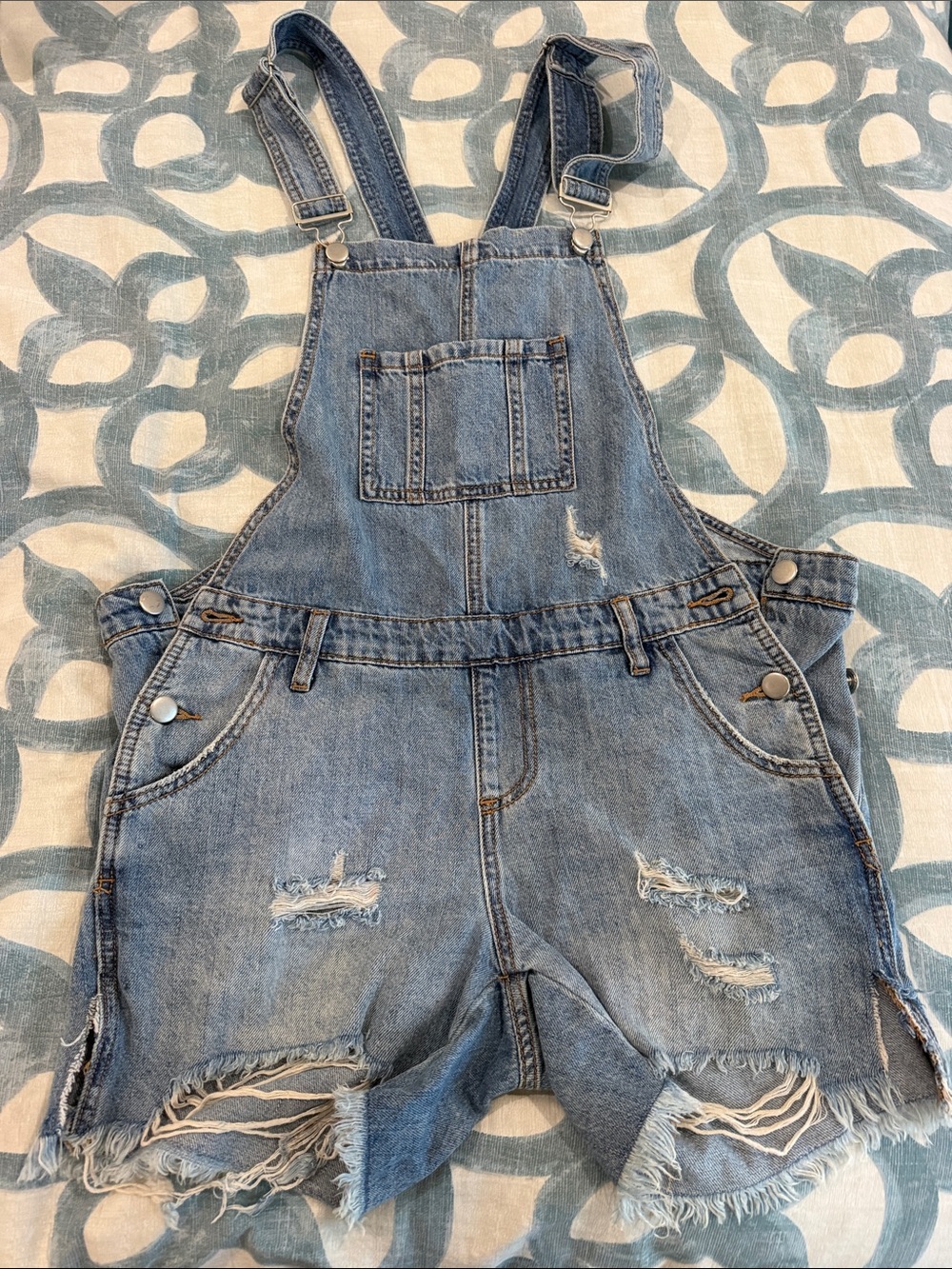 Ripe Denim Maternity Short Overalls - Light Blue Distressed